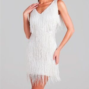 GORGEOUS NADINE MERABI white beaded dress! Worn once!